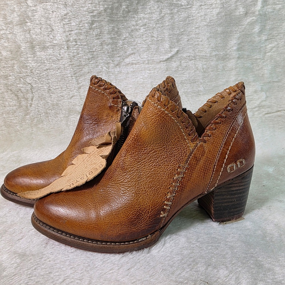 Bed Stu Cobbler Ankle Boots Shooties Booties Tan Whipstitch Leather Womens 7 NWT